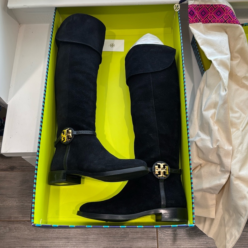 Tory Burch Black Suede Knee-High Boots